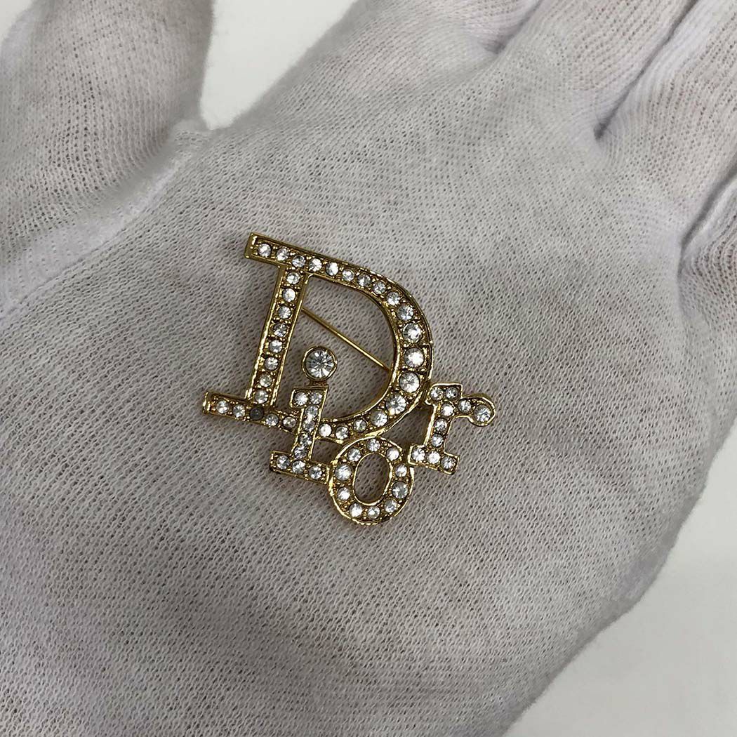 Christian Dior ロゴブローチ ラインストーン ゴールド クリスチャン 