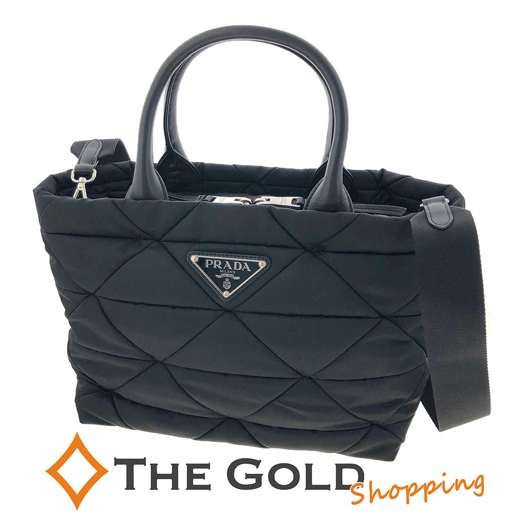 プラダ Re Nylon パデッドトートバッグ 1BG436 テスートナイロン 2WAY ネロ シルバー金具 レディース ブラック PRADA  【中古】 | THE GOLD ショッピング