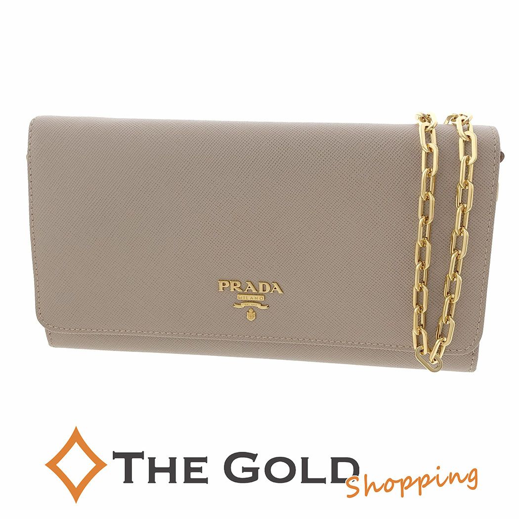 PRADA チェーンウォレット 1M1440 サフィアーノ カメオ ベージュ 