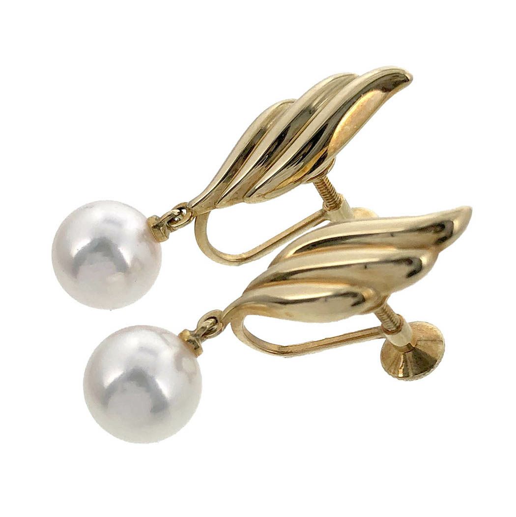 MIKIMOTO パールイヤリング K18 YG 7.0mm イエローゴールド 羽根