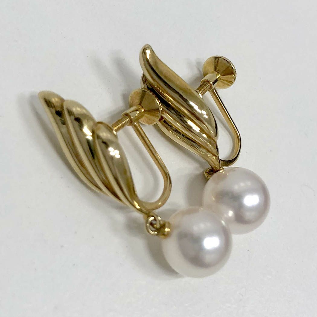 MIKIMOTO パールイヤリング K18 YG 7.0mm イエローゴールド 羽根