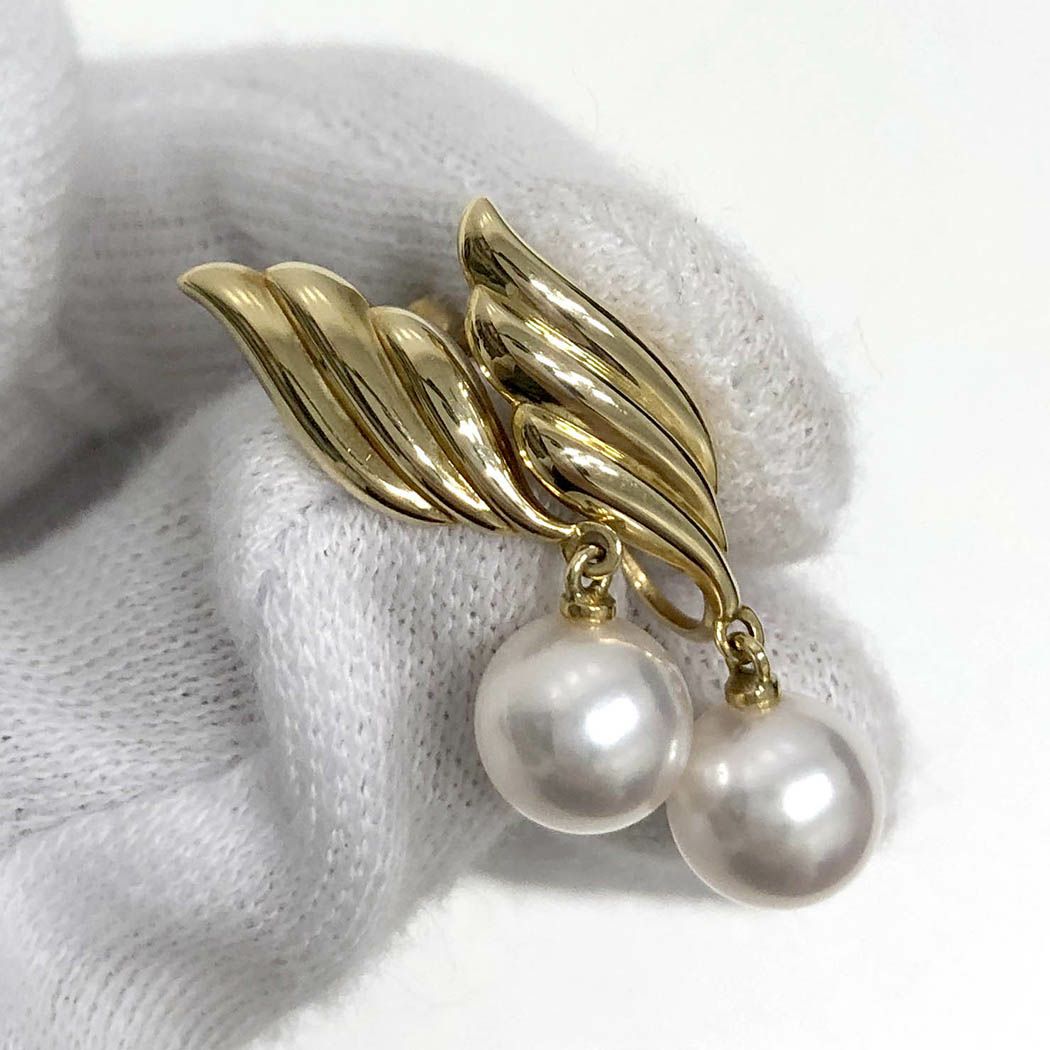 MIKIMOTO パールイヤリング K18 YG 7.0mm イエローゴールド 羽根