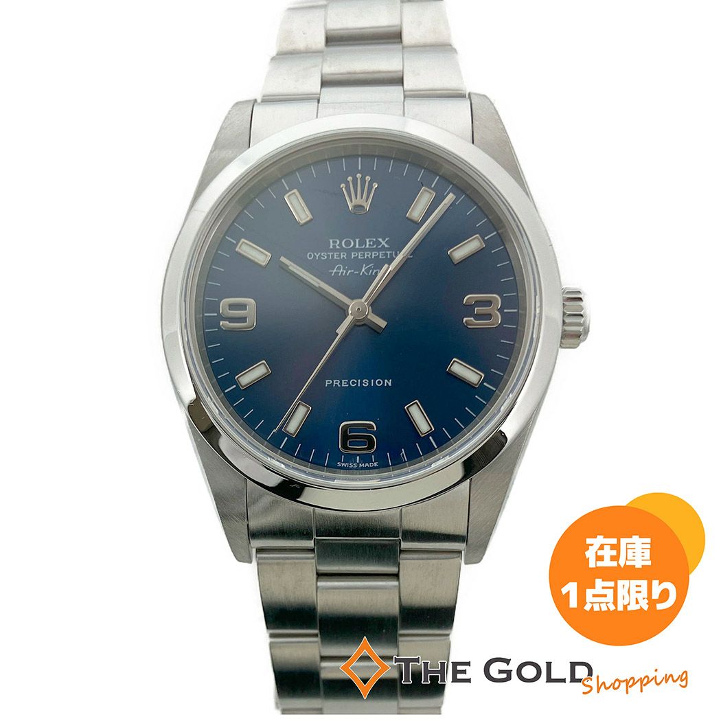 定番のお歳暮&冬ギフトの商品をすべ ROLEX エアキング 14000M Y番 OH済 34mm 青文字盤 バー アラビア 本体