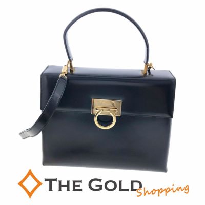 ブラックレザー ハンドバッグ ゴールド金具 Salvatore Ferraro ブラックレザー ハンドバッグ ゴールド金具 Salvatore Ferraro