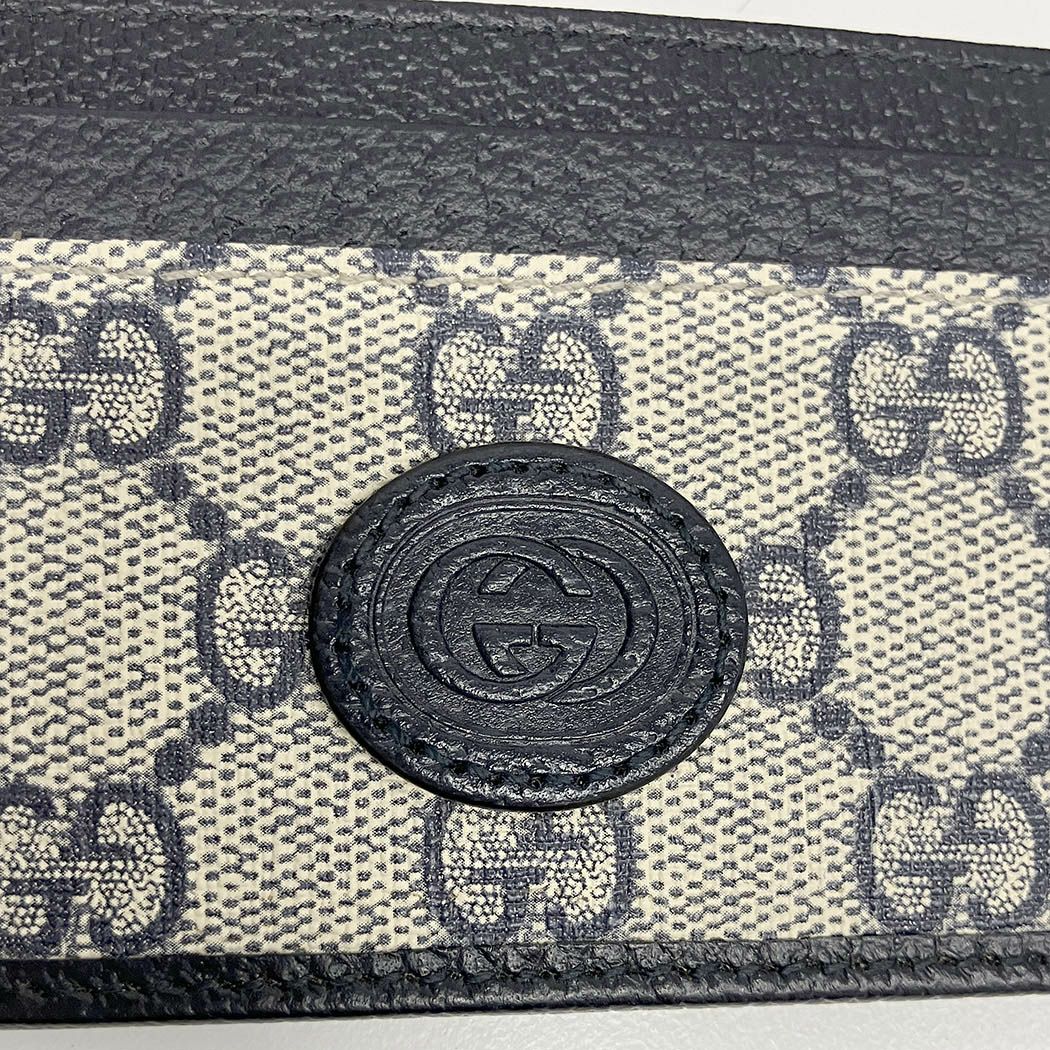 GUCCI インターロッキングG カードケース 673002 ベージュ ネイビー GG  