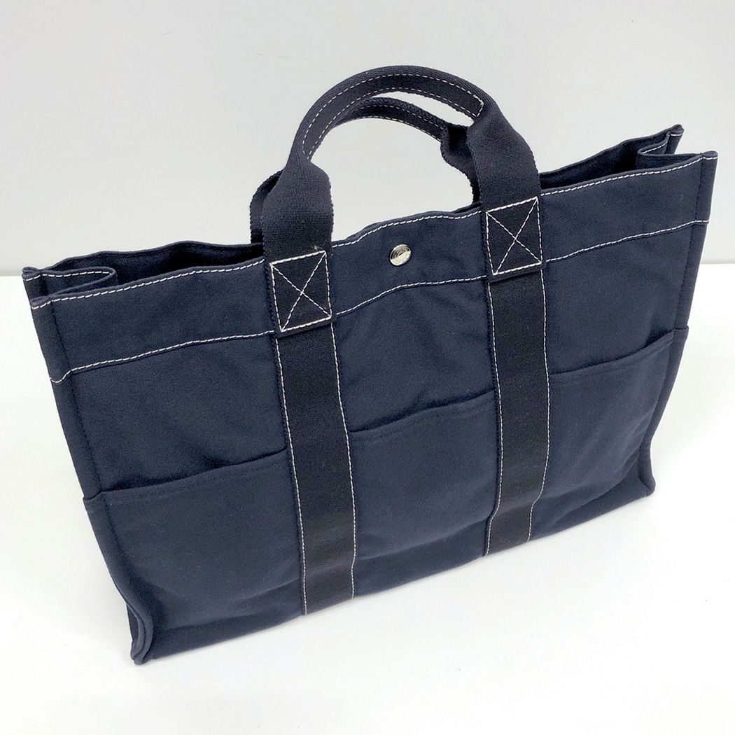 HERMES ドーヴィル トートMM コットンキャンバス ネイビー トート