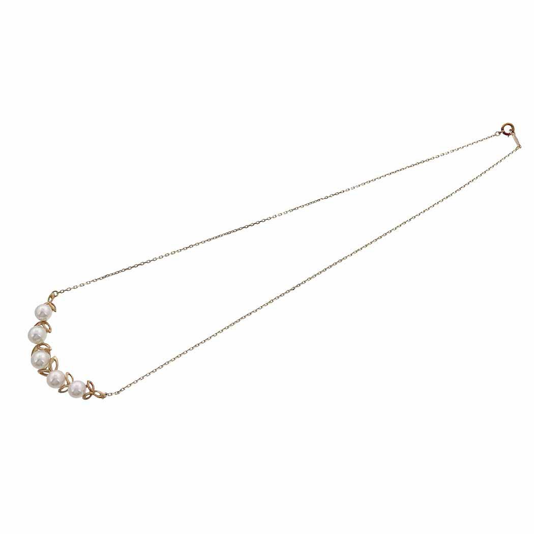 ミキモト リーフモチーフ パールネックレス 42cm K14YG 5P 真珠