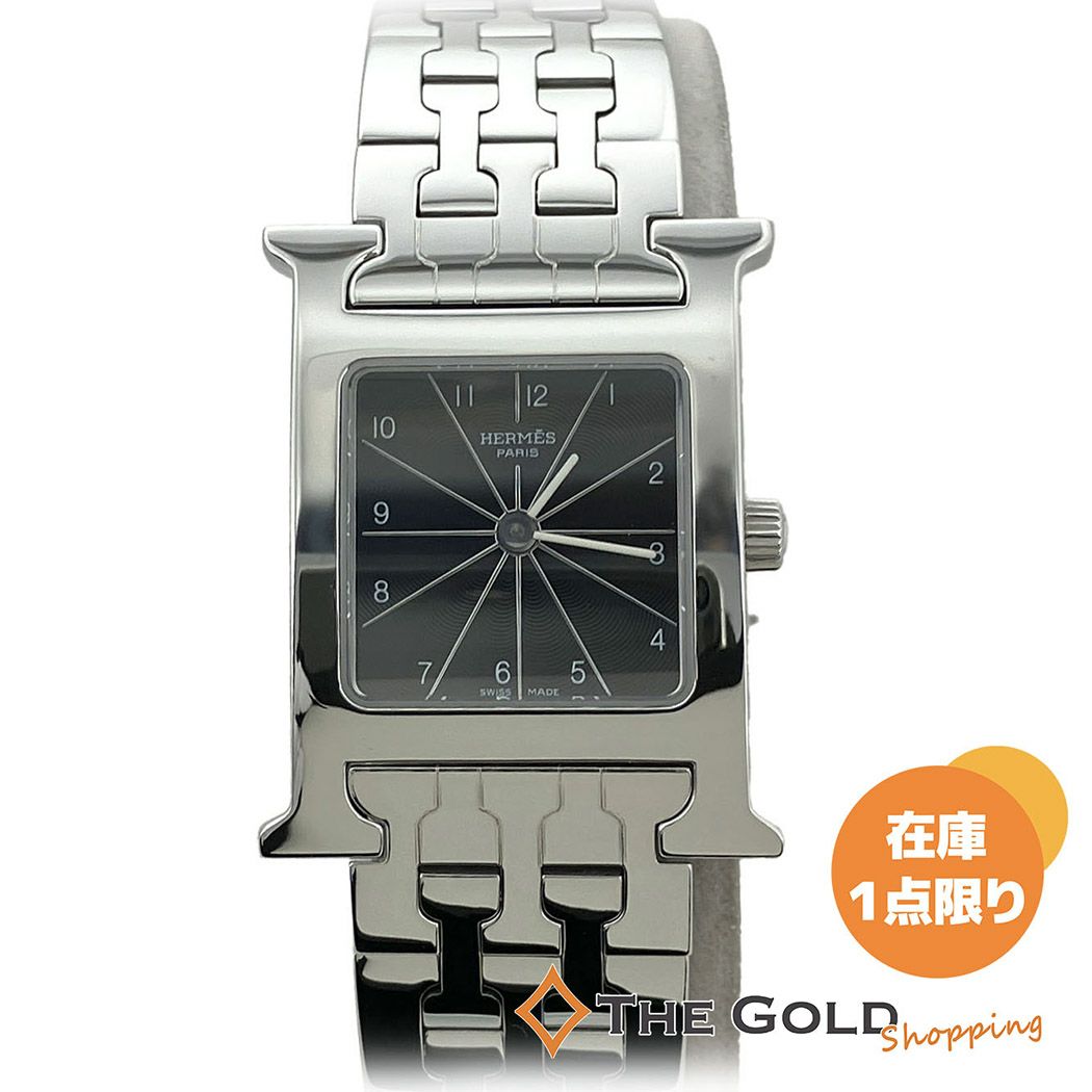 HERMES Hウォッチ HH1.210 仕上げ済 クォーツ ギョーシェ 黒文字盤