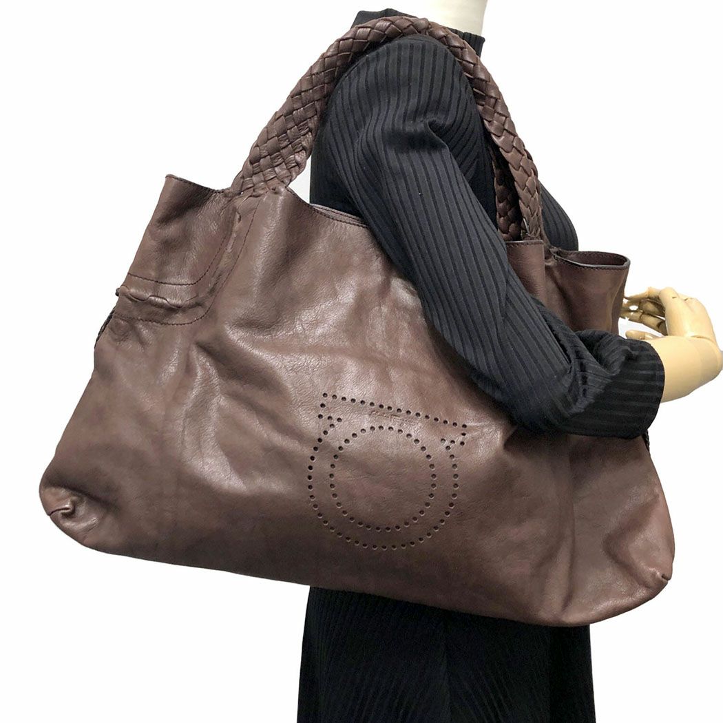 Salvatore Ferragamo トートバッグ GG217890 レザー ダークブラウン